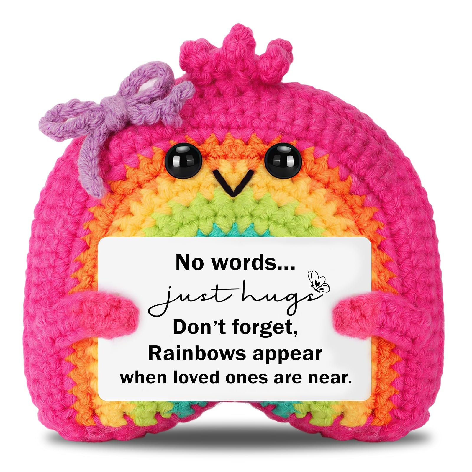 Muiltvoe Emotional Support Crochet Rainbow Gifts, Handmade Positive Crochet with Encouraging Words, Pink Rainbow Pocket Hug, Cheer Up Gifts for Women Friend Daughter Sister Bestie Girlfriend Wife Mum