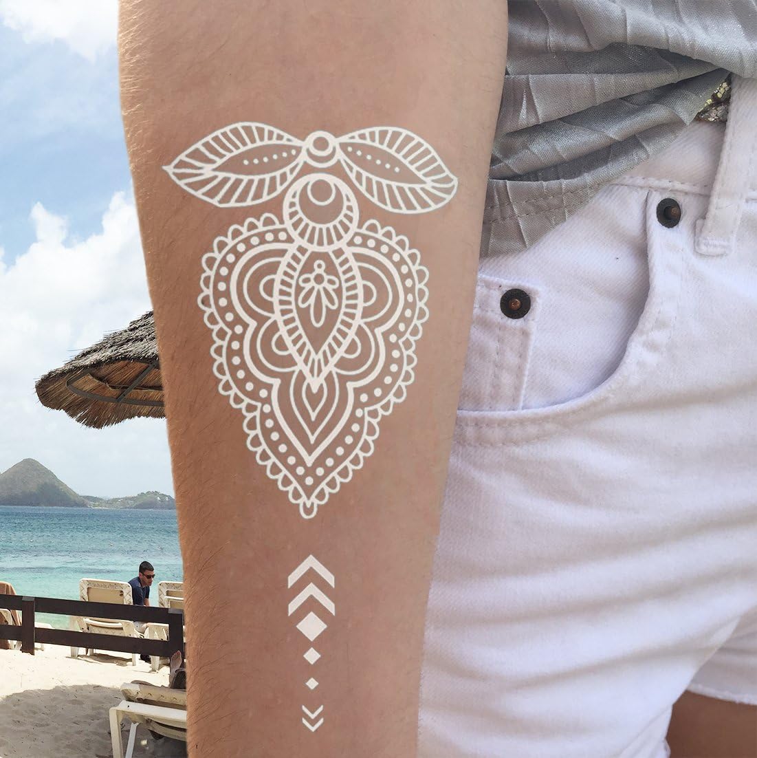 Metallic + White Temporary Transfer Tattoos for Women Girls, Gold,Silver,White - Image 3
