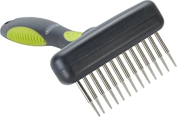 Kruuse Buster Flexible Undercoat Rake 13 Long Pins Green Gentle Grooming Tool for Dogs