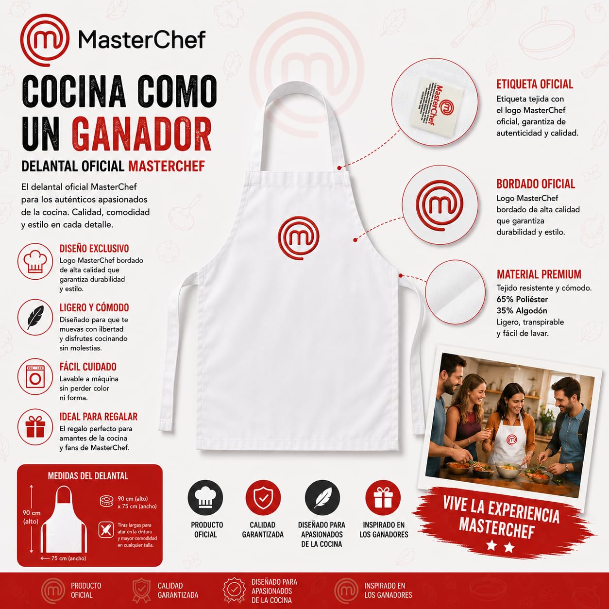 Tablier officiel Masterchef pour adultes et enfants brodé. Produit sous licence officielle. - Nouveauté mars 2021