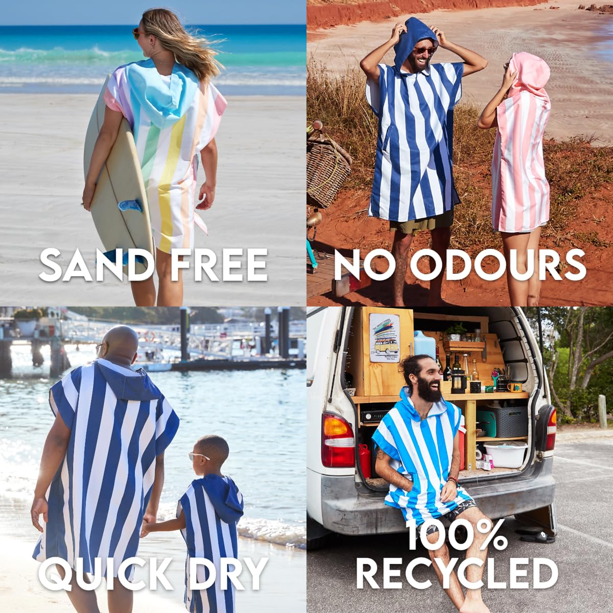 Dock & Bay Strandponcho für Erwachsene - Kapuzenhandtuch mit tiefen Taschen - Für Strand & Pool - Super Saugfähig, Schnell Trocknend - Whitsunday Blue, Medium (90x70cm, 35x28)