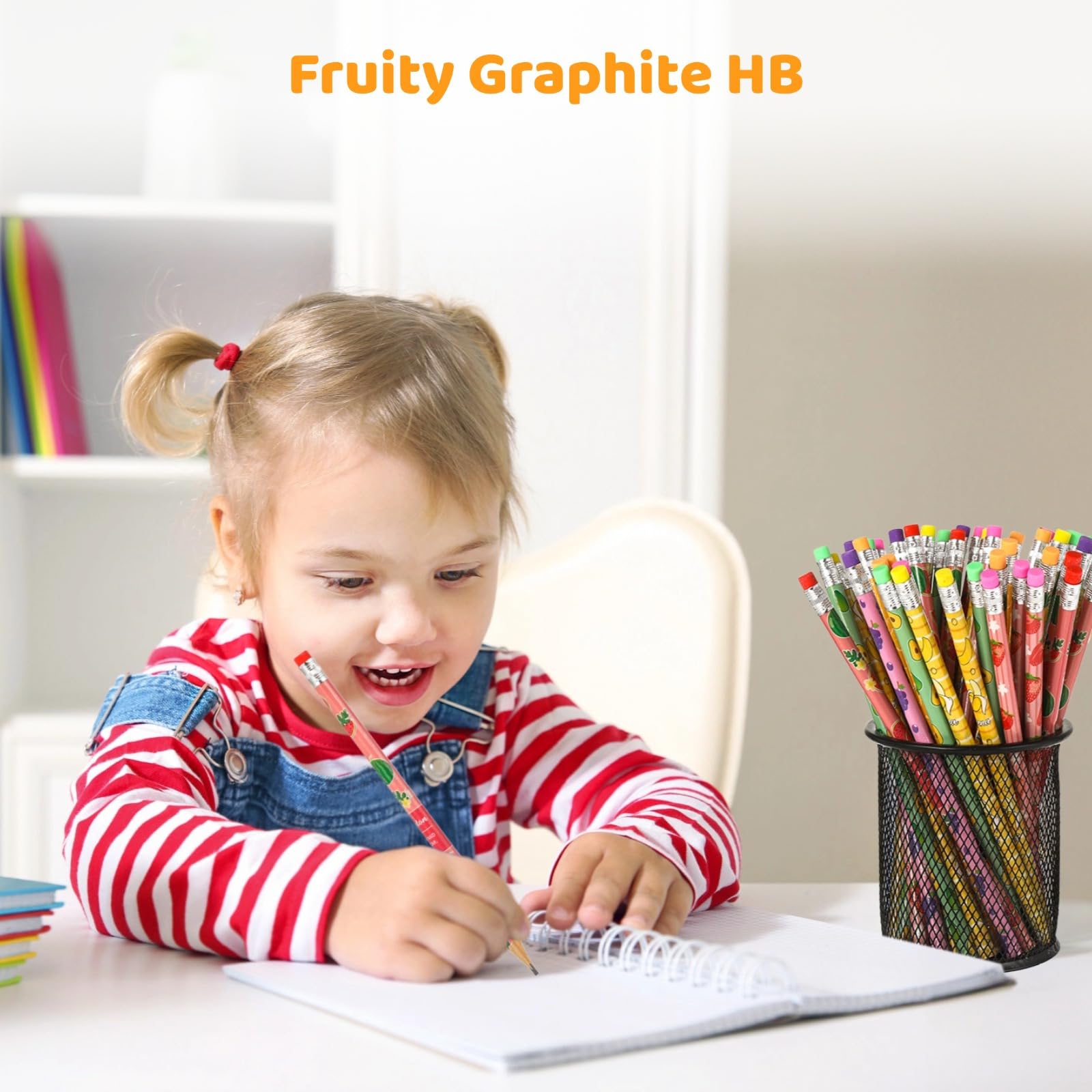 Lot de 240 crayons colorés en bois HB avec motifs de fruits amusants pour étudiants, récompenses et cadeaux