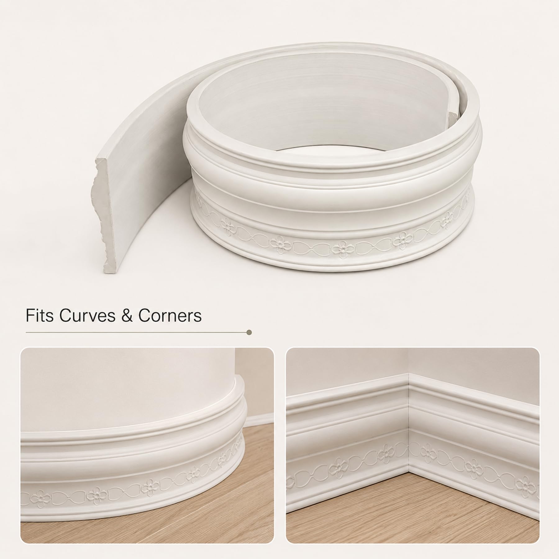 Modanatura Adesiva per Pareti Modanature in PVC Decorative Flessibile per DIY Specchi Porta Armadi, Bianco W 8cm,L 1m