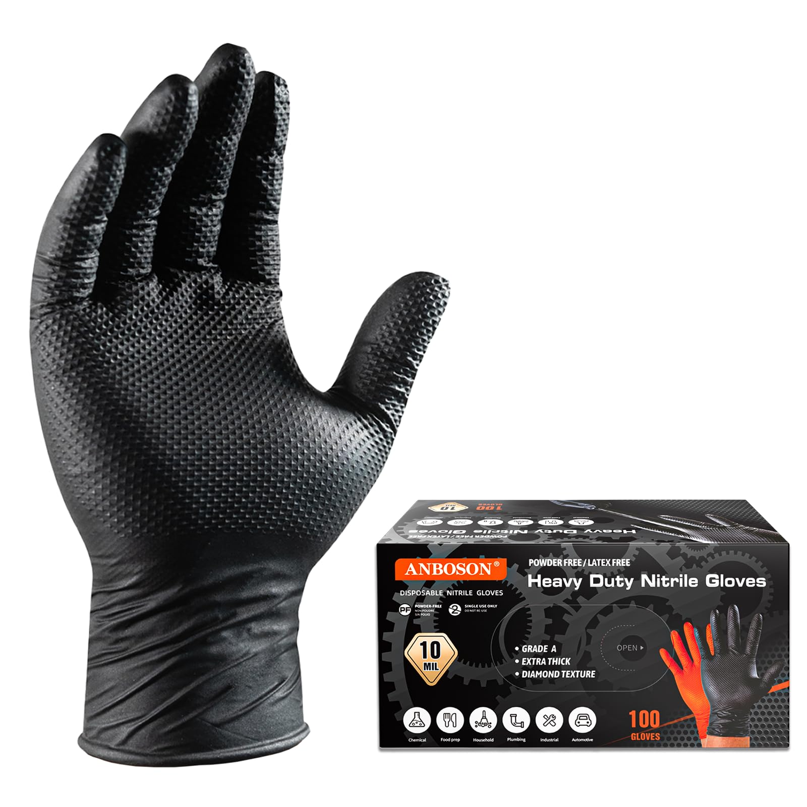 Photo 1 of ANBOSON 10 Mil Nitrile Gloves, Medium, 100 Ct