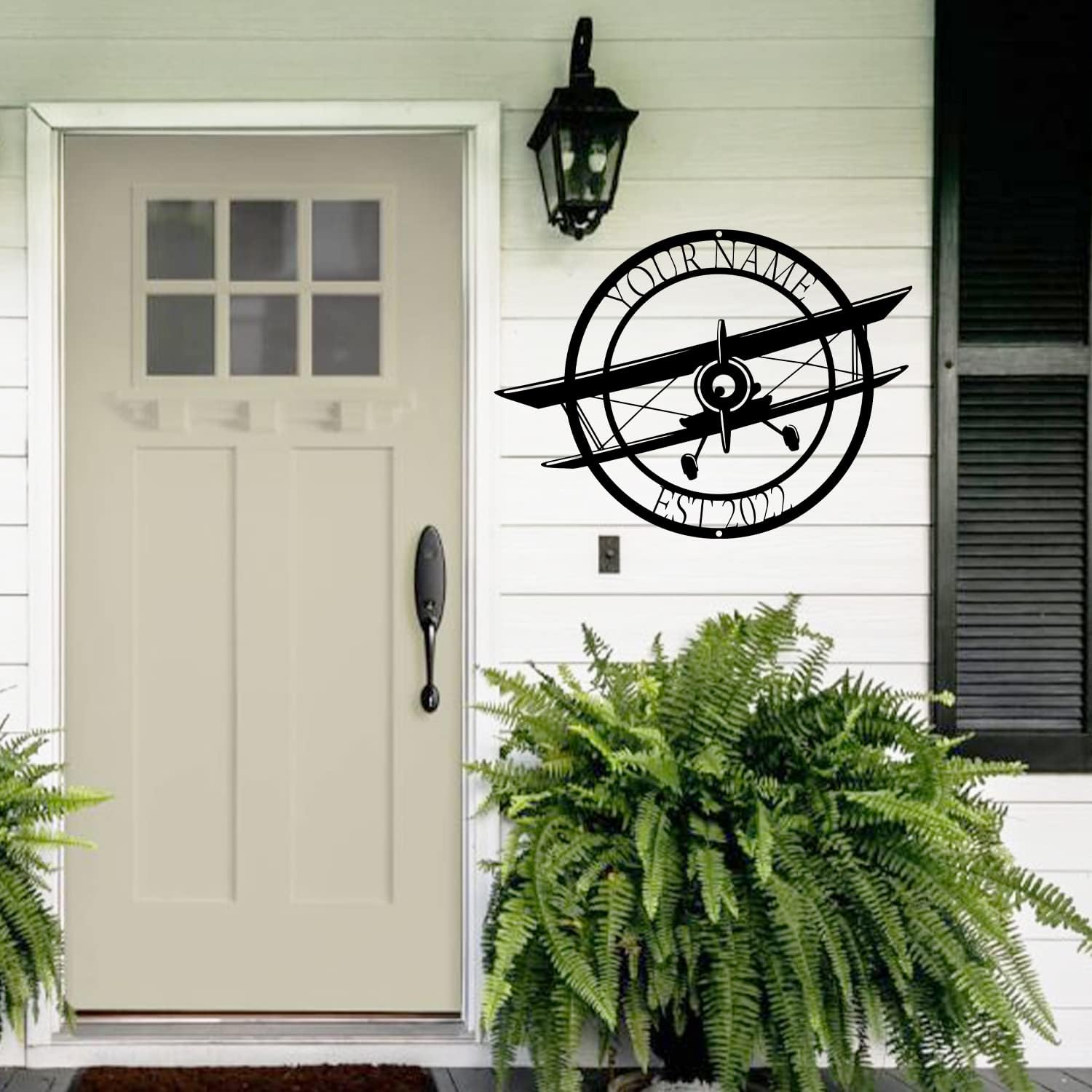 Personalized Family Name Propeller Plane Metal Sign - Customized Airplane With Established Year - Wall Art Gift for Boys/Pilot - Monogram Outdoor