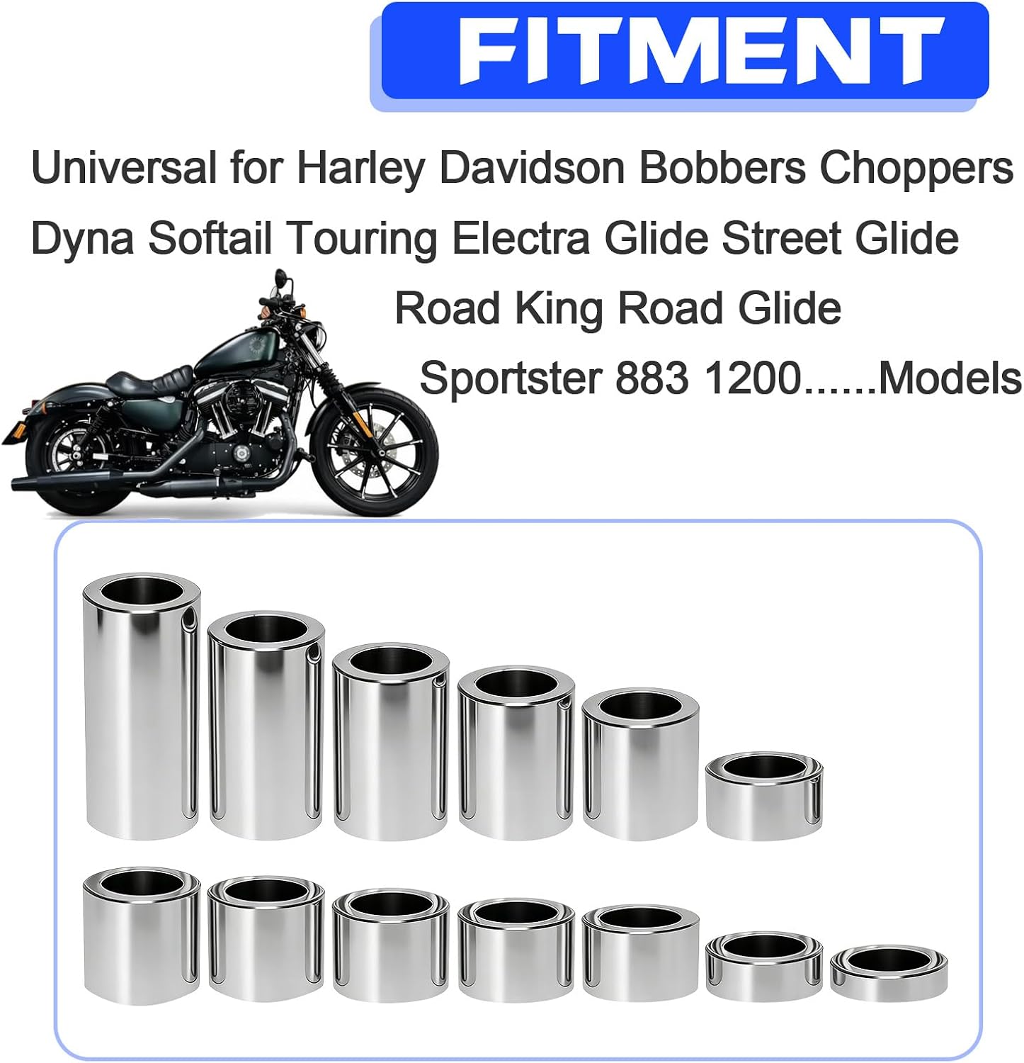 13-Pcs Stainless Steel, 3/4" ID 1-1/8" OD Universal Wheel Axle Spacer Kit for Harley Touring Dyna Custom Bobbers Softail Sportster V-Rod Electra Glide Sportster 883 1200