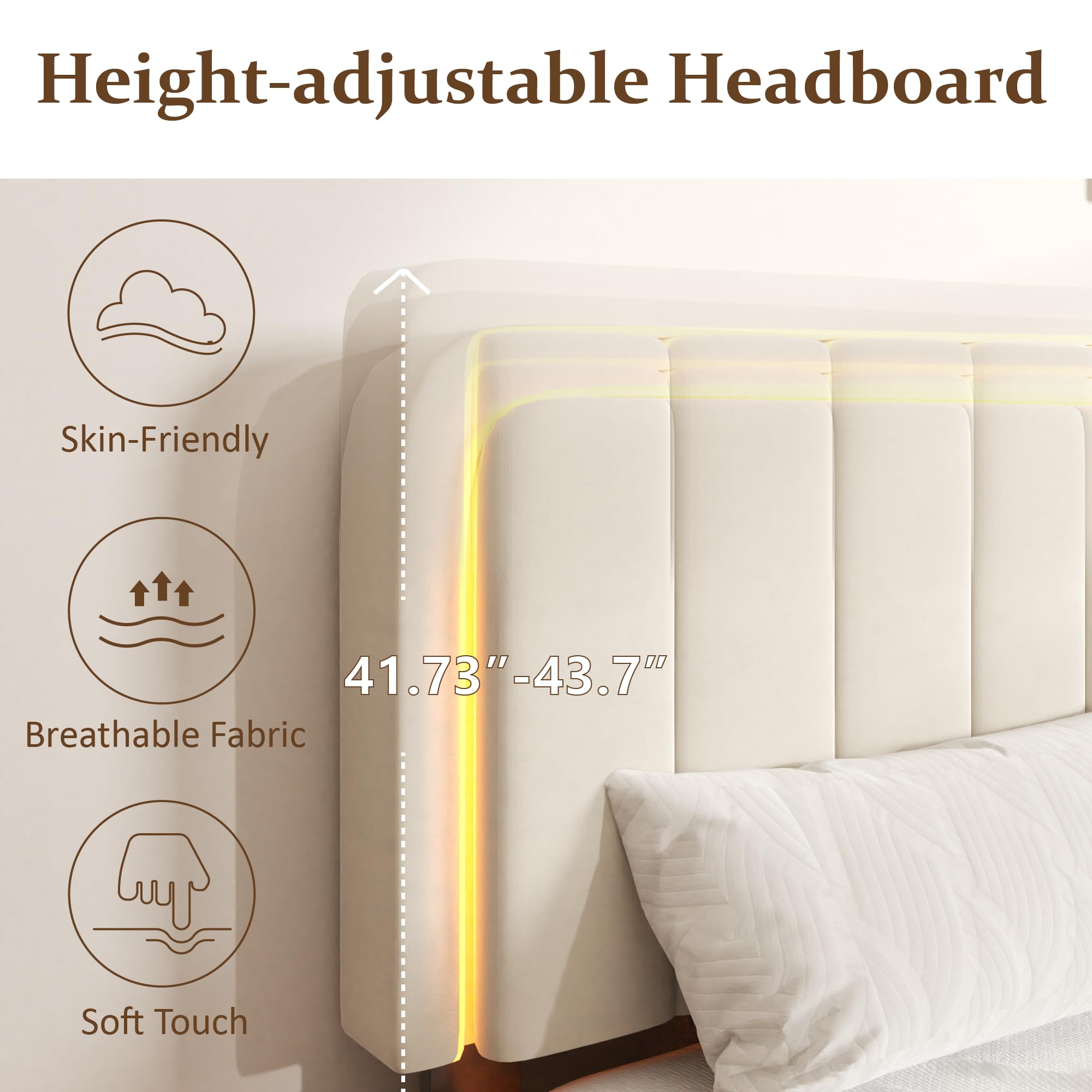 Amazon｜CXVX キングサイズ ベッドフレーム LEDライト付き 布張り