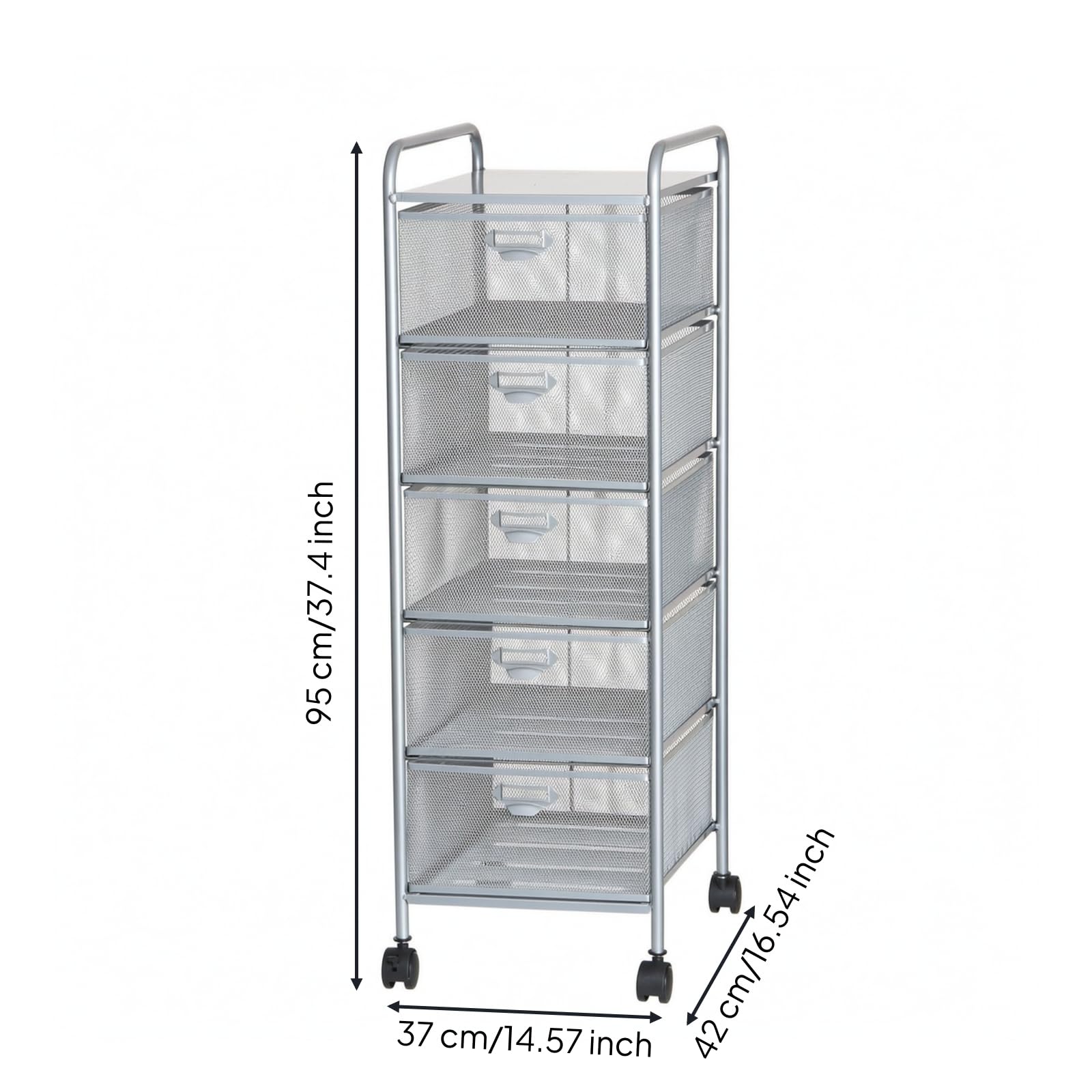 Gralara Carrito con Ruedas Metálico Diseño Estrecho vertical, Cajonera Metal con Ruedas, Multiusos, para Oficina, Dormitorio, Estudiantes, Plata