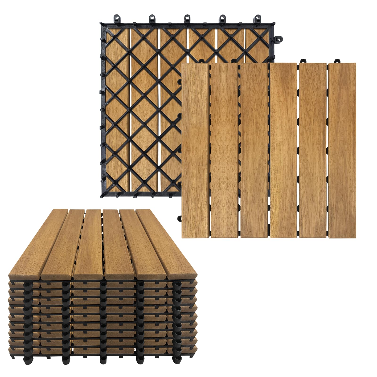 Baldosas de madera para balcón, sistema de clic, 11 unidades de 12