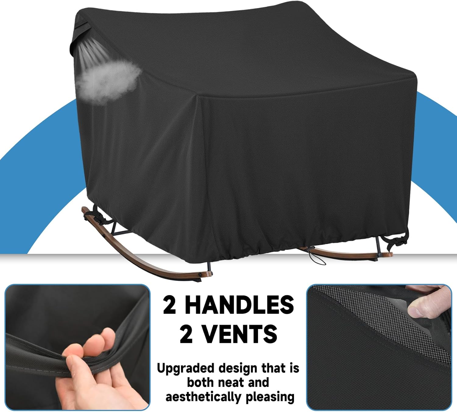 Outdoor Papasan Rocking Chair Cover 41" W x 45" D x 31" H Black Heavy Duty Waterproof Dust Resistant Patio Furniture Seat Covers