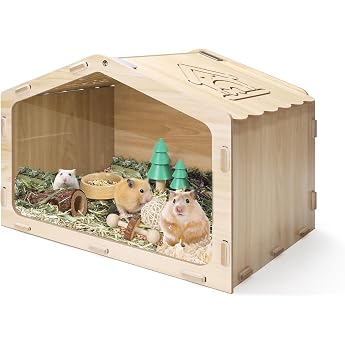 Wooden Hamster Cage 39 x 30 x 29 cm House Shaped Hamster Enclosure with Transparent Design Small Pet House for Dwarf Hamsters Gerbils and Baby Fancy Rats Gerbils Accessories 40 x 30 x