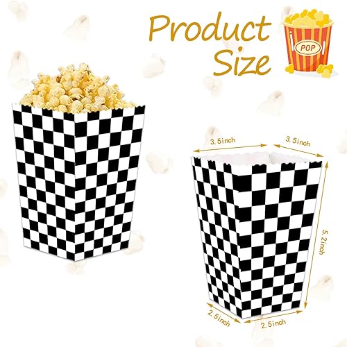 XFYCUTE 20 cajas de regalo de carreras a cuadros blancas y negras cajas de caramelo con temática de carreras de autos de carrera caja de recuerdos