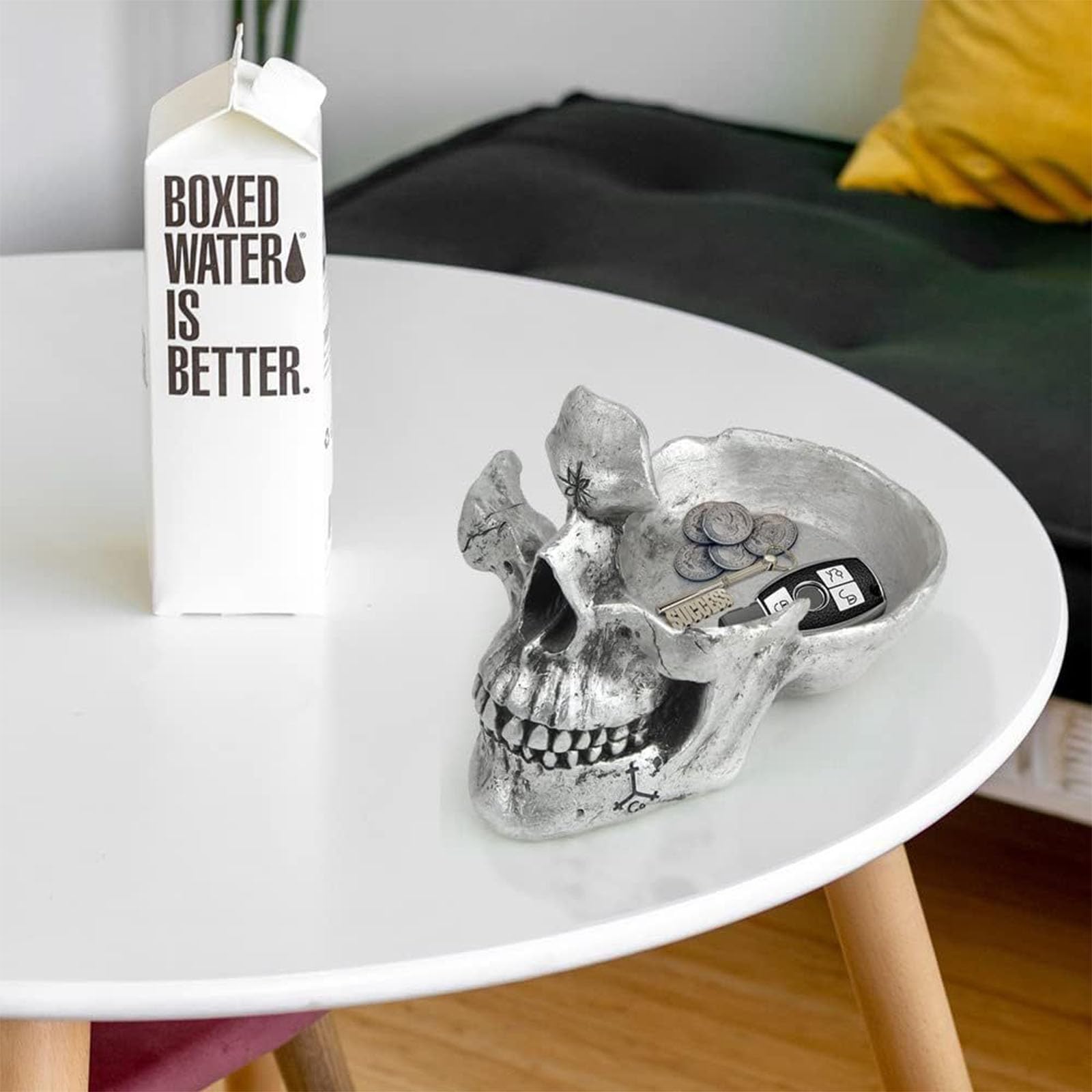 Gold Totenkopf-Brillenhalter Kreativer Schädel Sonnenbrillen Ständer 3D-Skelett Brillen-Organizer mit Schmuck Schale,Brillen Halter Display Ständer für Zuhause, Büro, Schreibtisch, Nachttisch