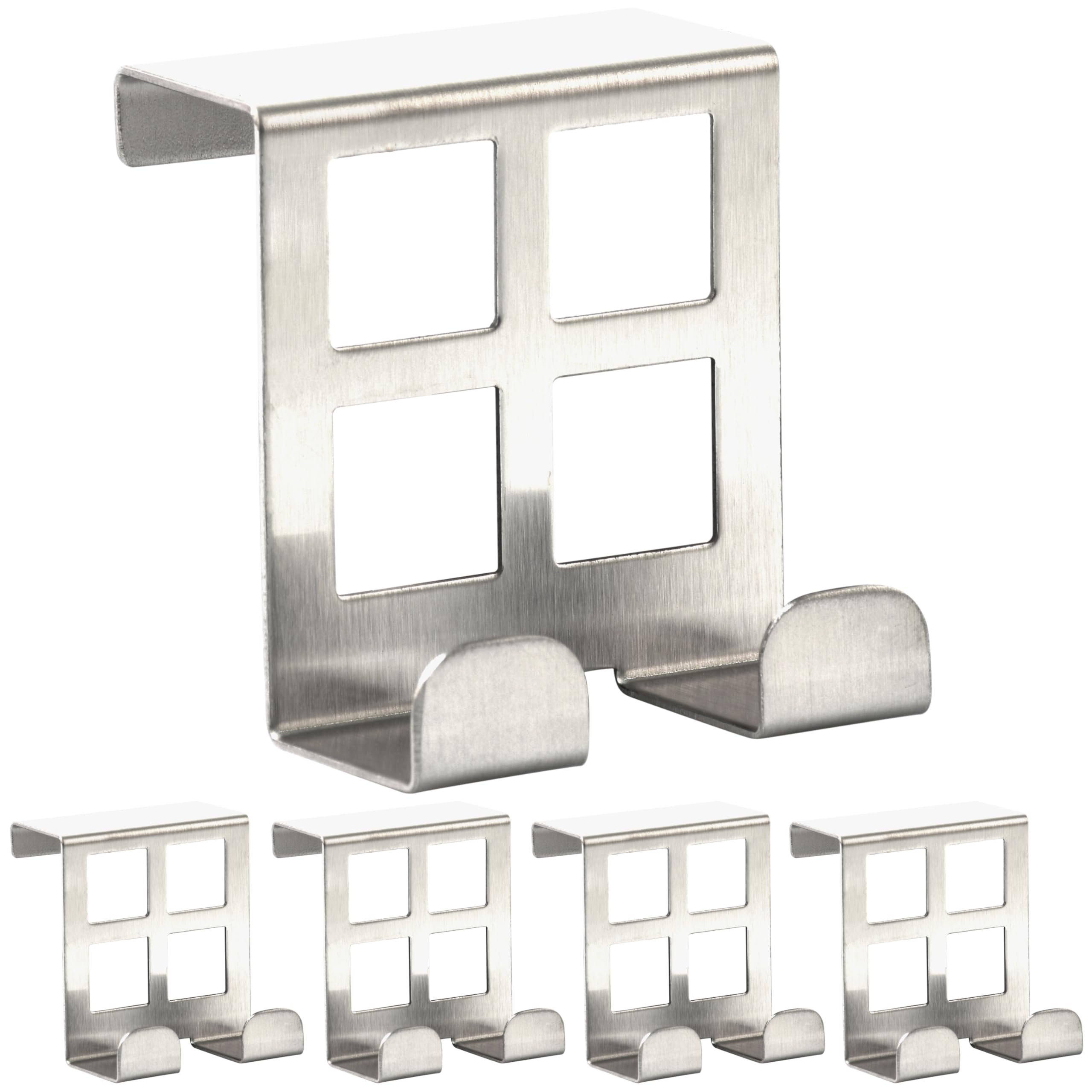 RICOO Door Hooks - Stainless Steel Over Door Hanger, Modern Door Hooks for Hanging Towels Clothes, Bags - MH030Sx5, Set of 5