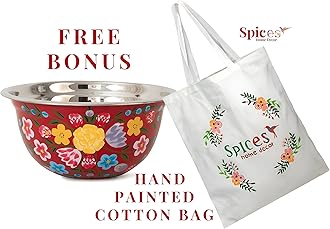 Large Hand Painted Stainless Steel Fruit Bowl - Decorative Floral for Salad Mixing and Serving - Traditional Kashmiri Art for Home Decor (Red)