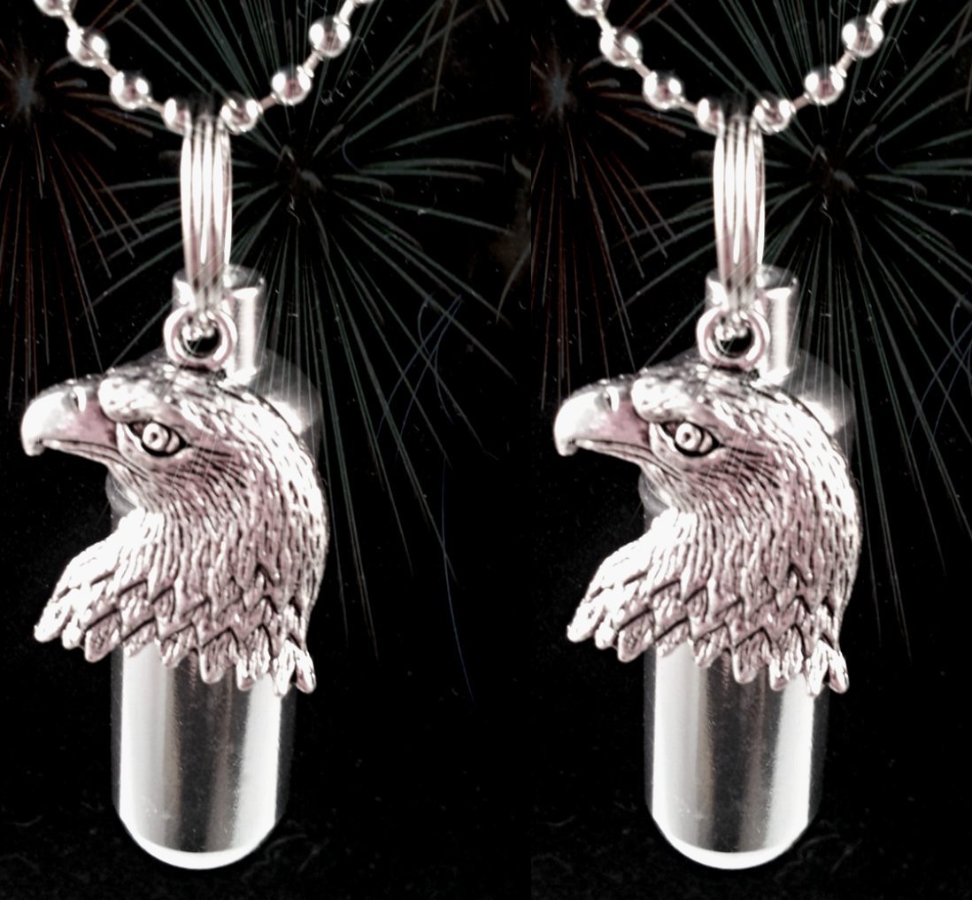 Set of TWO Patriotic BALD EAGLE CREMATION URN Keychain Engraved with American Flags - Incudes with Velvet Pouch & Fill Kit by Pasco Specialty