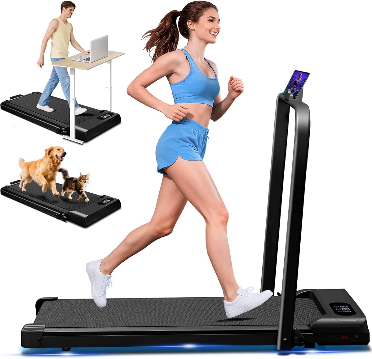 Walking Pad with Handle Bar, 2.5HP Walking Pad Treadmill, 3 in 1 Portable Under Desk Treadmills for Home Small Space, Foldable Folding Home Treadmill with Remote Control, 320LBS Capacity