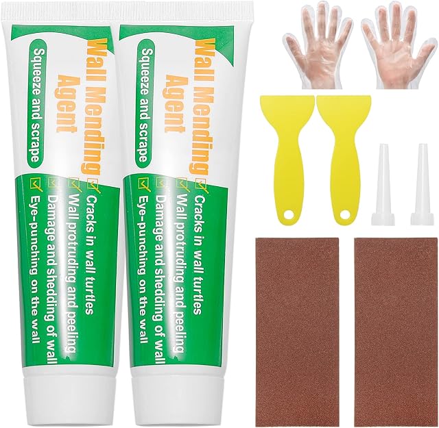 ZITFRI 2 Pcs 100g Wall Repair Cream Wall Mending Agent with Scraper and Pointed Nozzle, Weatherproof Wall Repair Agent for Quick Repairing Cracks, Nail Holes, Graffiti and Peeling Indoor and Outdoor