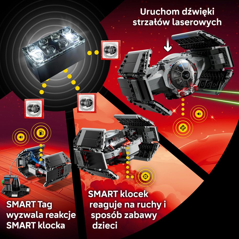 LEGO Star Wars SMART Play: Myśliwiec TIE Dartha Vadera 75421 | Interaktywna zabawka dla dzieci 8+, seria SMART Play, prezent Star Wars, klocki dla chłopca i dziewczynki, 473 elementy