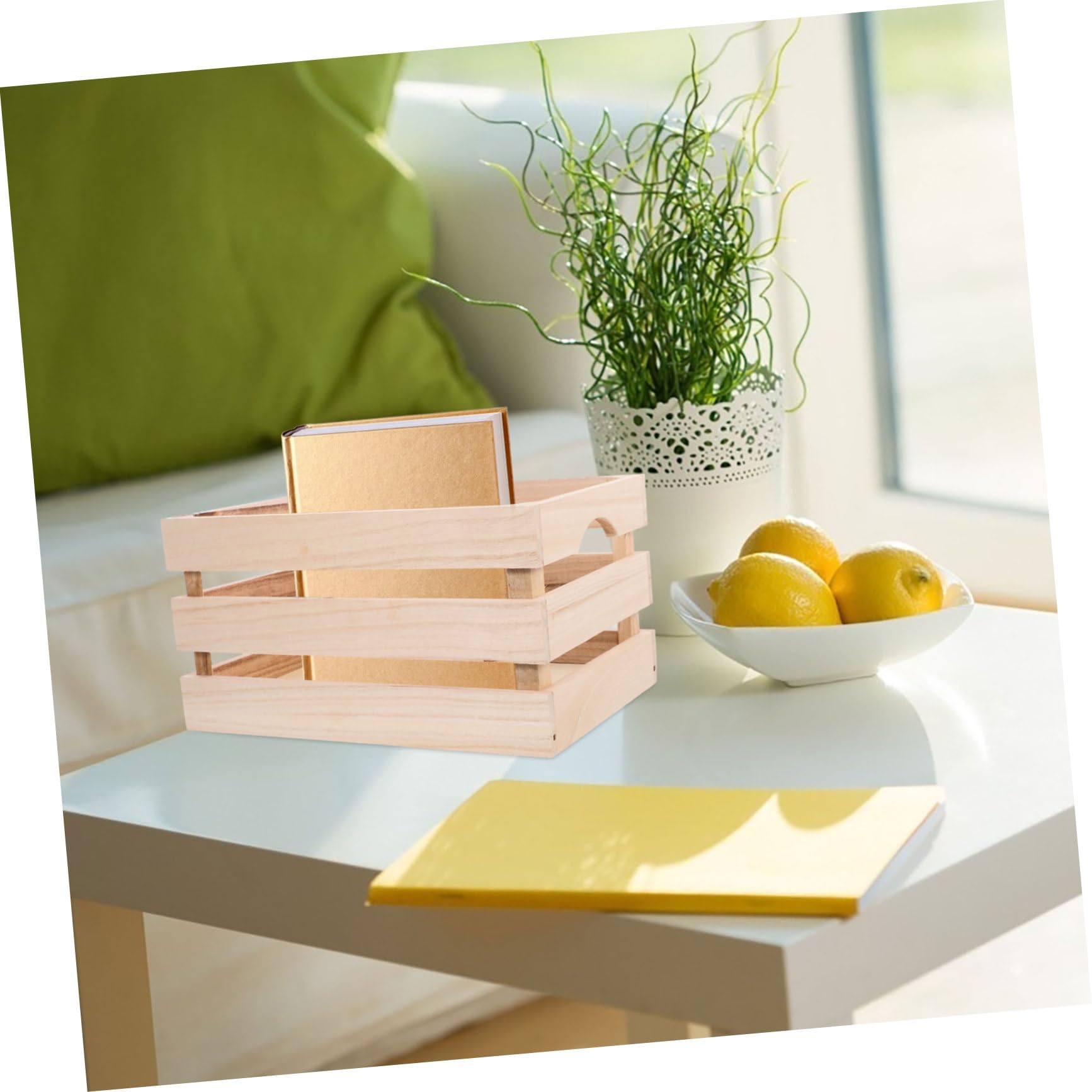 PRETYZOOM Caja de Almacenamiento de Madera Diseño de Cesta de Color Claro