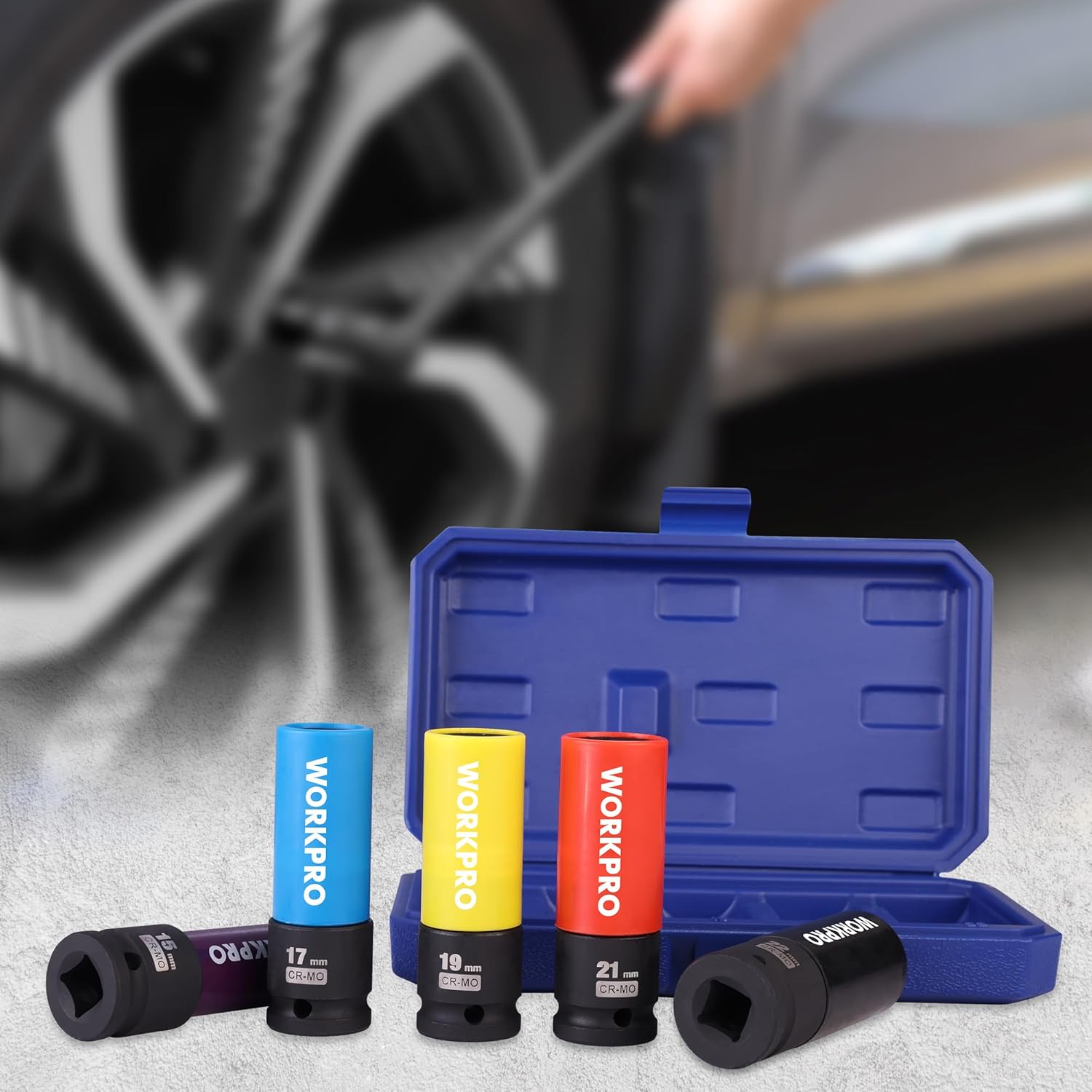 WORKPRO 1/2" Drive Lug Nut Socket Set, 5 Pieces 15 17 19 21 22 MM Non-Marring Lug Nut Wheel Socket Set, Thin Wall Wheel Protector Nut Socket - Image 8