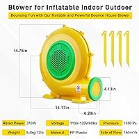 Vista 5 de Soplador de casa de rebote, soplador de aire de 370 vatios 0.5HP para inflable, ventilador eléctrico para gorila inflable, perfecto para objetos