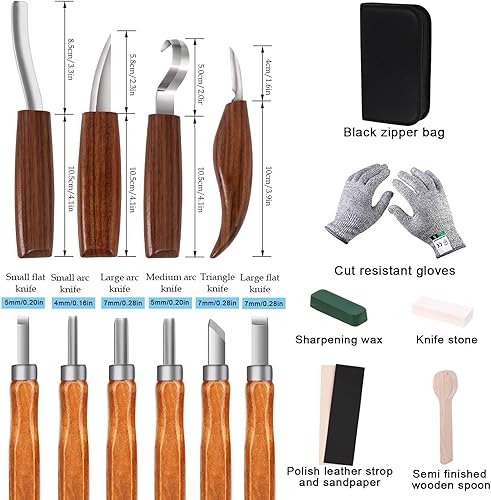 Miniatura 2 de Juego de herramientas de tallado de madera, kit de cuchillos para tallar detalles y gancho para principiantes, cuchillo de corte para cuchara, taza
