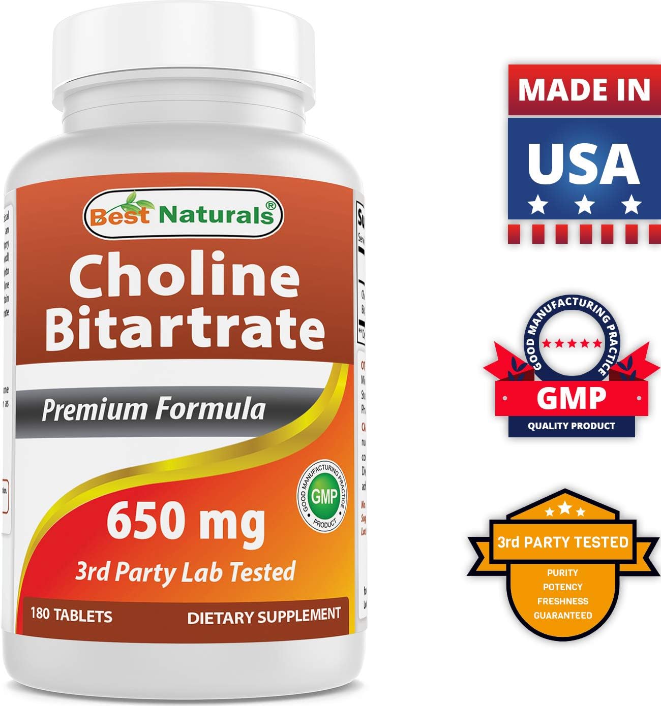 Best Naturals Choline Bitartrate 650 mg & L-Theanine 200mg