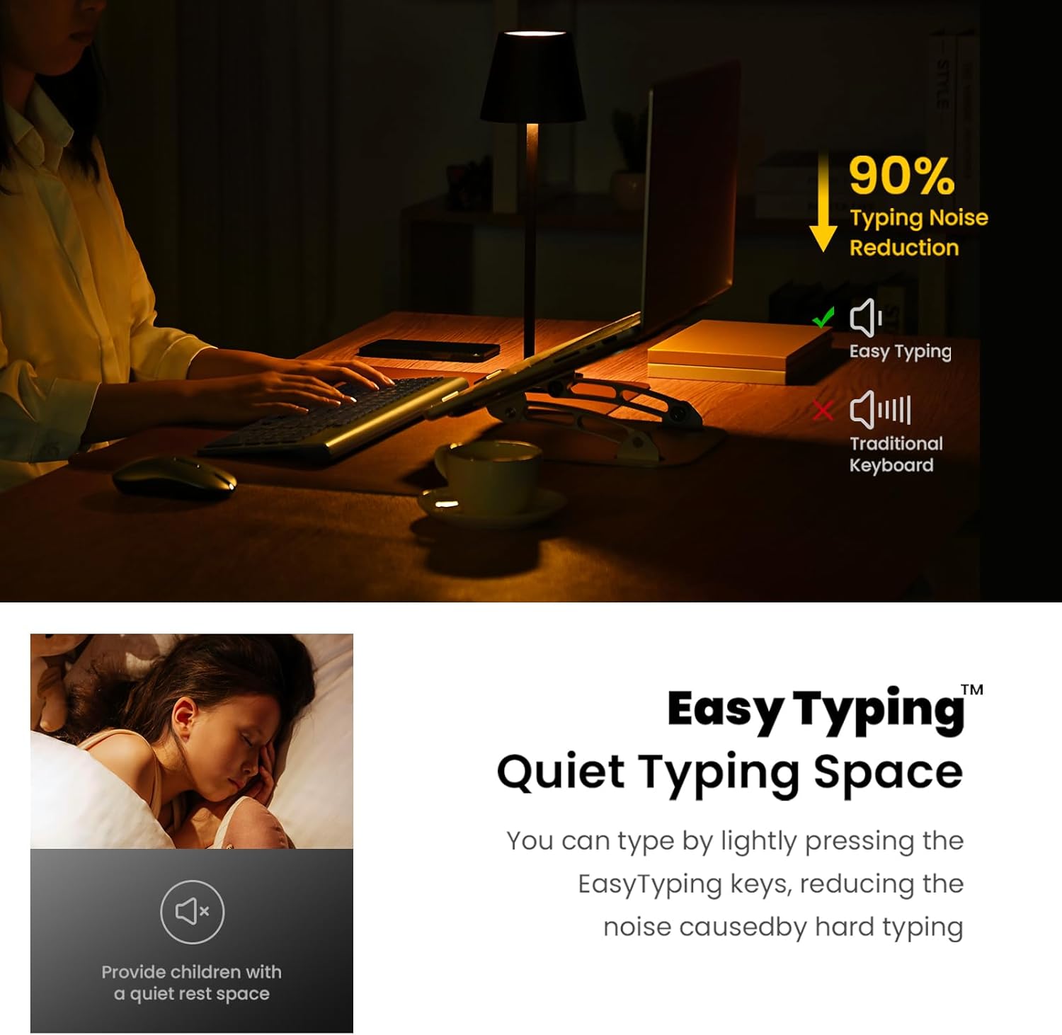 Person typing on keyboard in a quiet environment