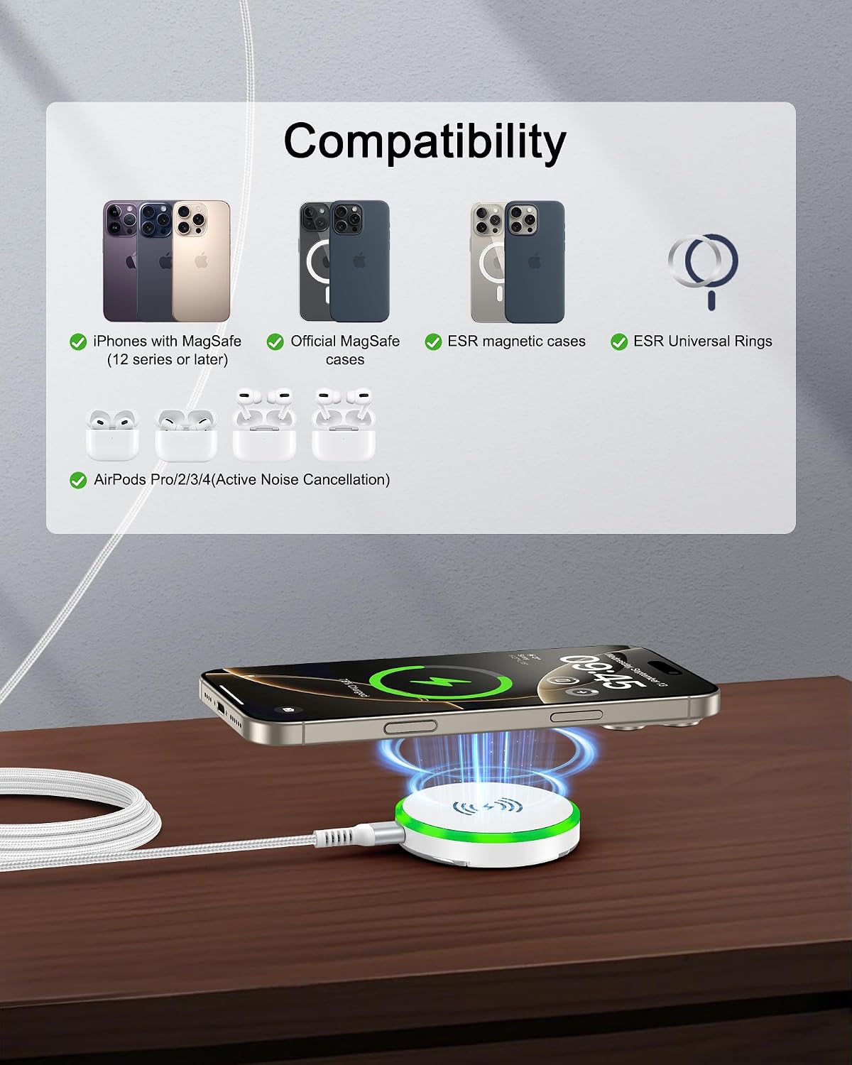 Magsafe Wireless Charger Samsung Fast Charging Pad for Android Samsung Galaxy S26/S25 Ultra/S25/S24 FE/S23/S22/Z Flip 7/6/5, 15W Fast Magnetic Wireless Phone Charger Stand for Google Pixel 10 9 Pro 8