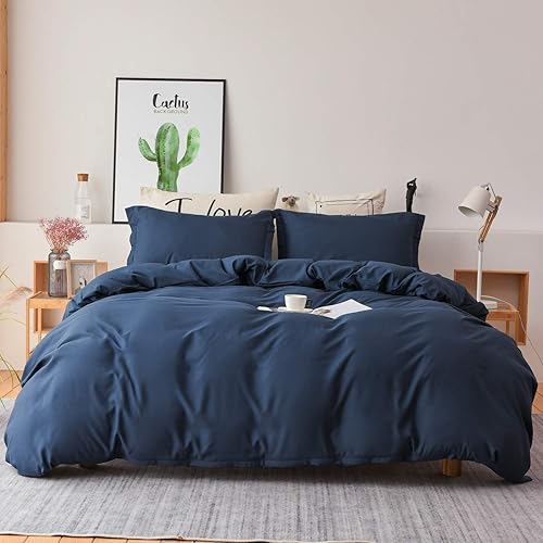 Miniatura 2 de Juego de funda de edredón de 3 piezas, funda de edredón de microfibra ultra suave de doble cepillado con cierre de cremallera y lazos en las