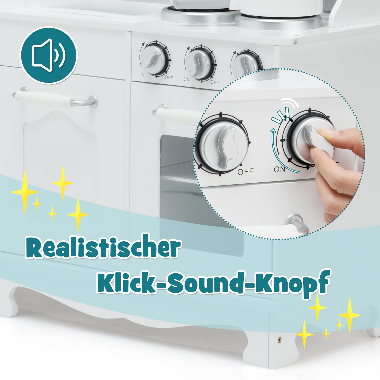 DREAMADE Kinderküche aus Holz mit Spielzubehör, Kinderspielküche mit Kühlschrank Spüle Herd Backofen, Holzküche Spielzeugküche, Spielküche mit Licht und Sound für Kinder ab 3 Jahren, Weiß