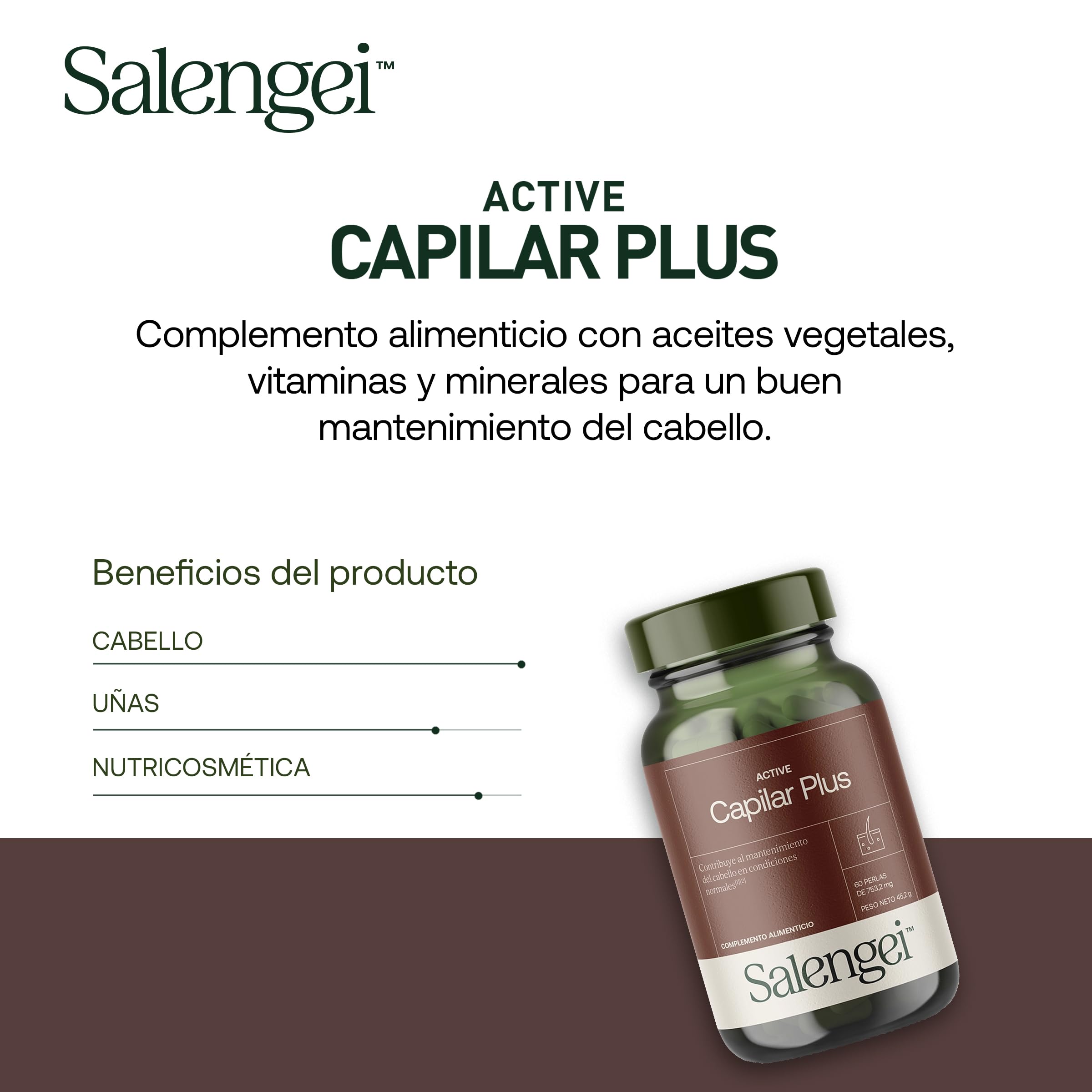 ACTIVE CAPILAR PLUS - Para el mantenimiento del cabello | Vitamina D, Zinc y Selenio | 60 perlas | Con extractos de aceite de Natursyn, contiene extracto de Serenoa repens, Biotina, y otras vitaminas