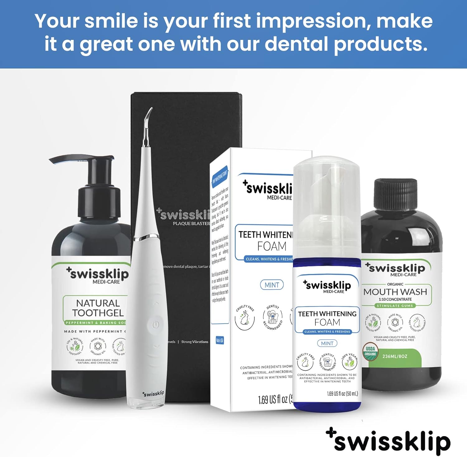 Swissker by Swissklip ShineFoam Professional Teeth Whitening Gel Foam - Toothpaste for Sensitive Teeth - Instant Whitening Kit - Mint 1.69oz - Made in USA - 1.69 oz - Pack 1