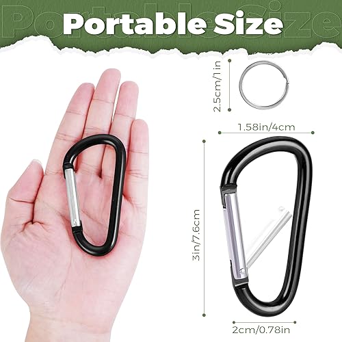 Miniatura 2 de Paquete de 20 mosquetones de aluminio de 3 pulgadas, mosquetones grandes de anillo en D, ganchos de resorte, mosquetón para llaves, correa de perro,