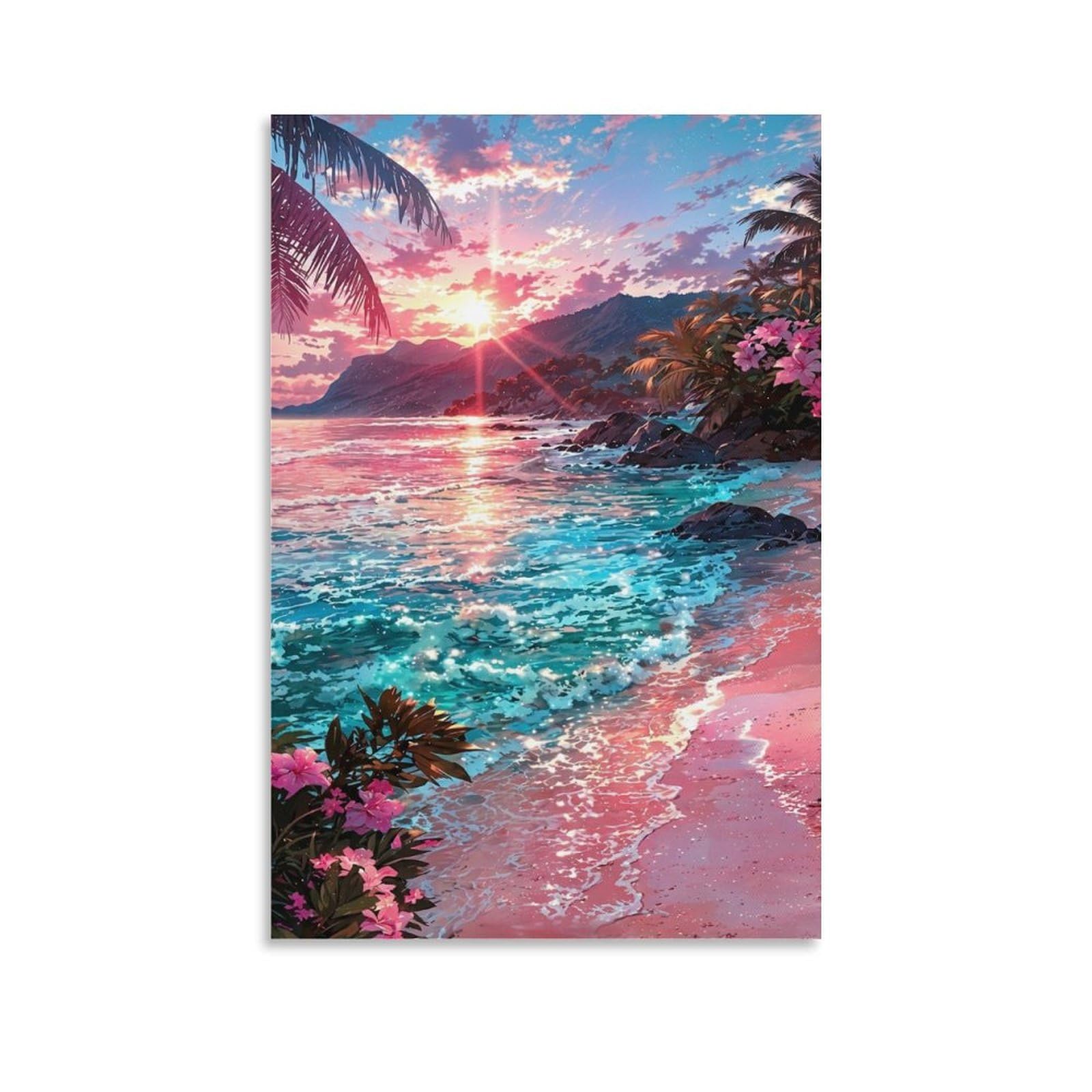 Tropical Sunset BeachPaint by Numbers for Adults, Painting Kits for Beginners On Clear Symbols Colored Canvas, Easy DIY Acrylic Pigment Drawing Paintwork for Home Wall Decor, 30x30cm