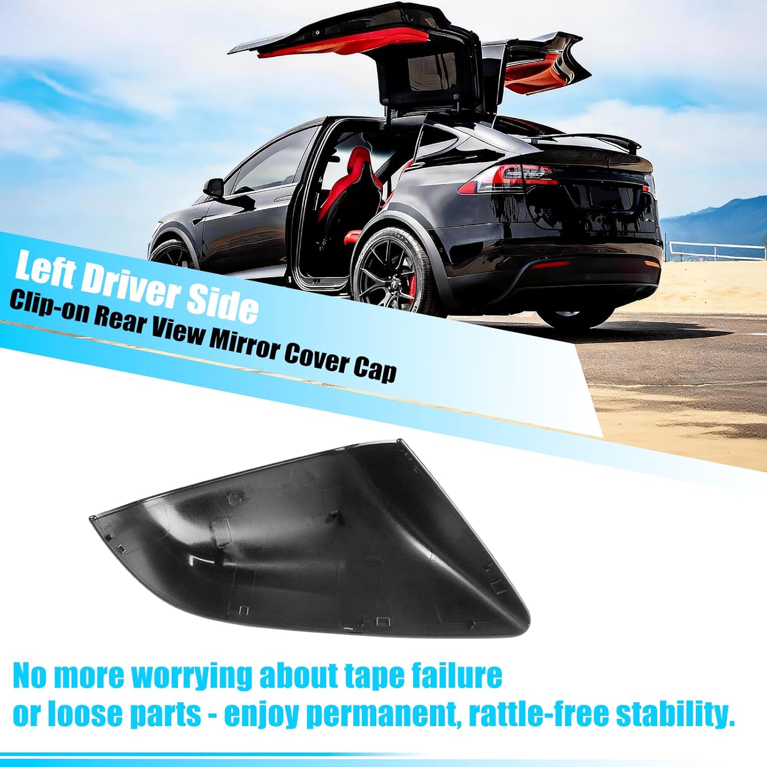 Jaronx Compatible with Tesla Model X Mirror Cover Replacement 2016-2025, Left Driver Side Clip-on Rear View Mirror Cover Cap for Tesla Model X Accessories 1054430-00-D (Black)