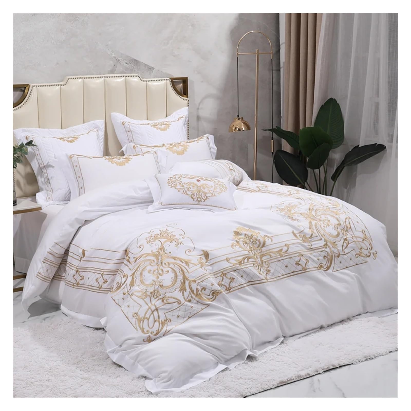 Amazon.com: Luxury White European Palace Style Gold Embroidery