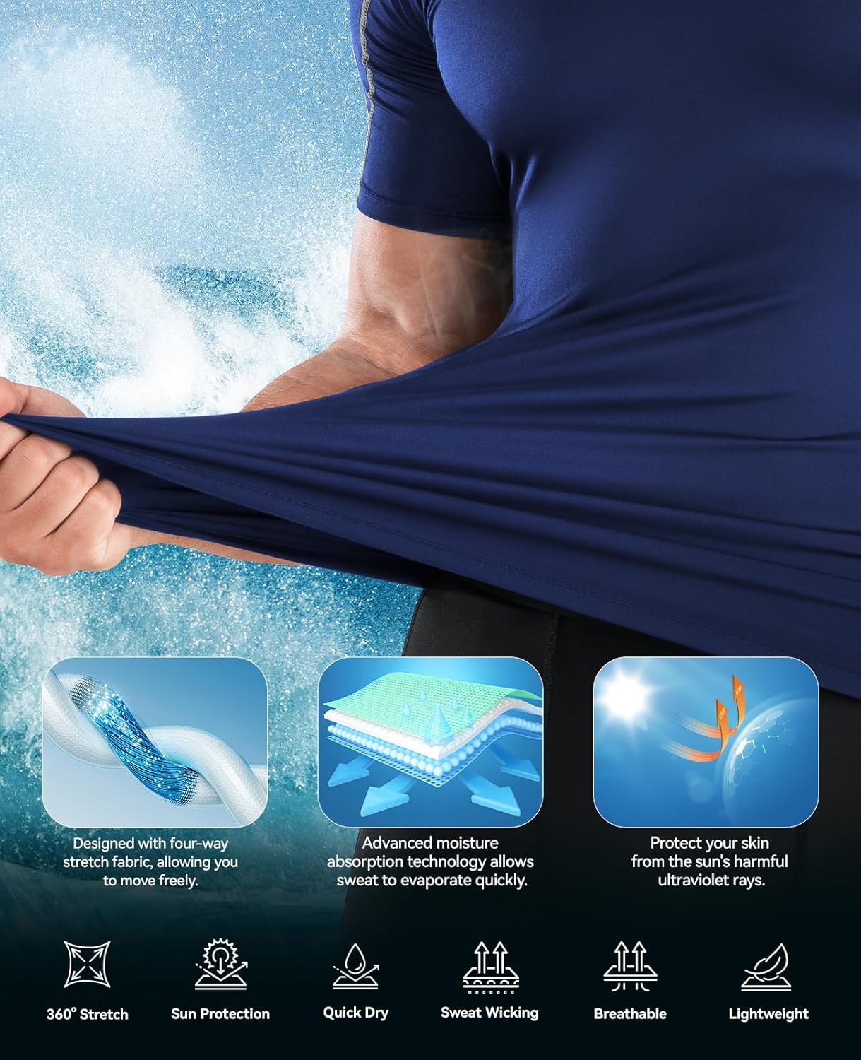 Niksa Men's Compression Shirts 3/5 Pack,Short Sleeve Athletic Compression Tops Cool Dry Workout T Shirt - Image 5