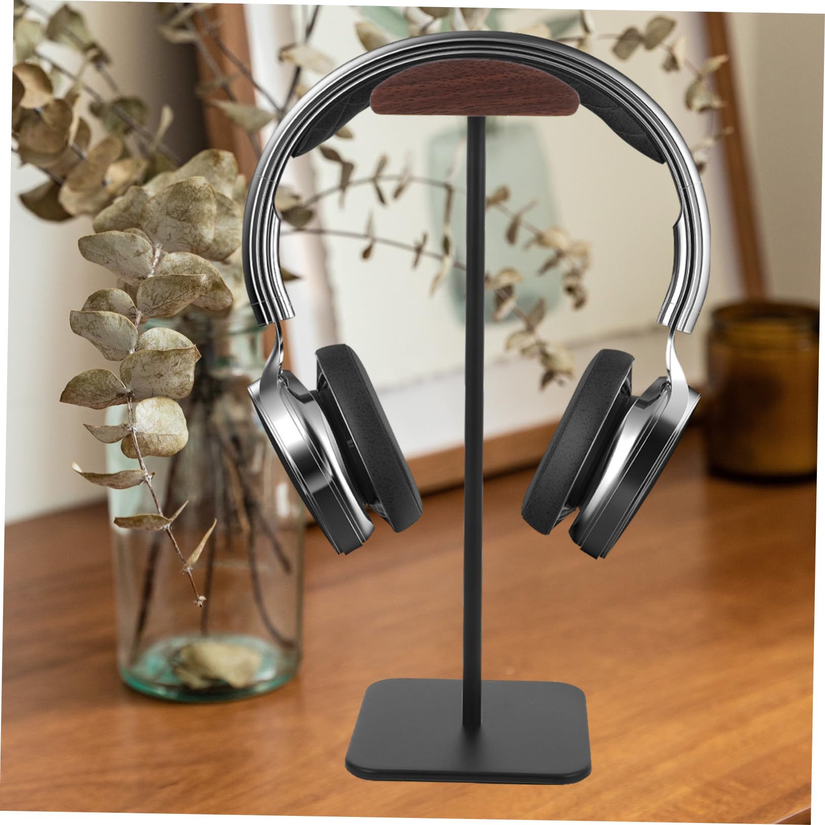 Uonlytech Supporto Cuffie Stabile e Liscio da Scrivania in Lega di Alluminio e Legno, Reggicuffie per Casa e Ufficio