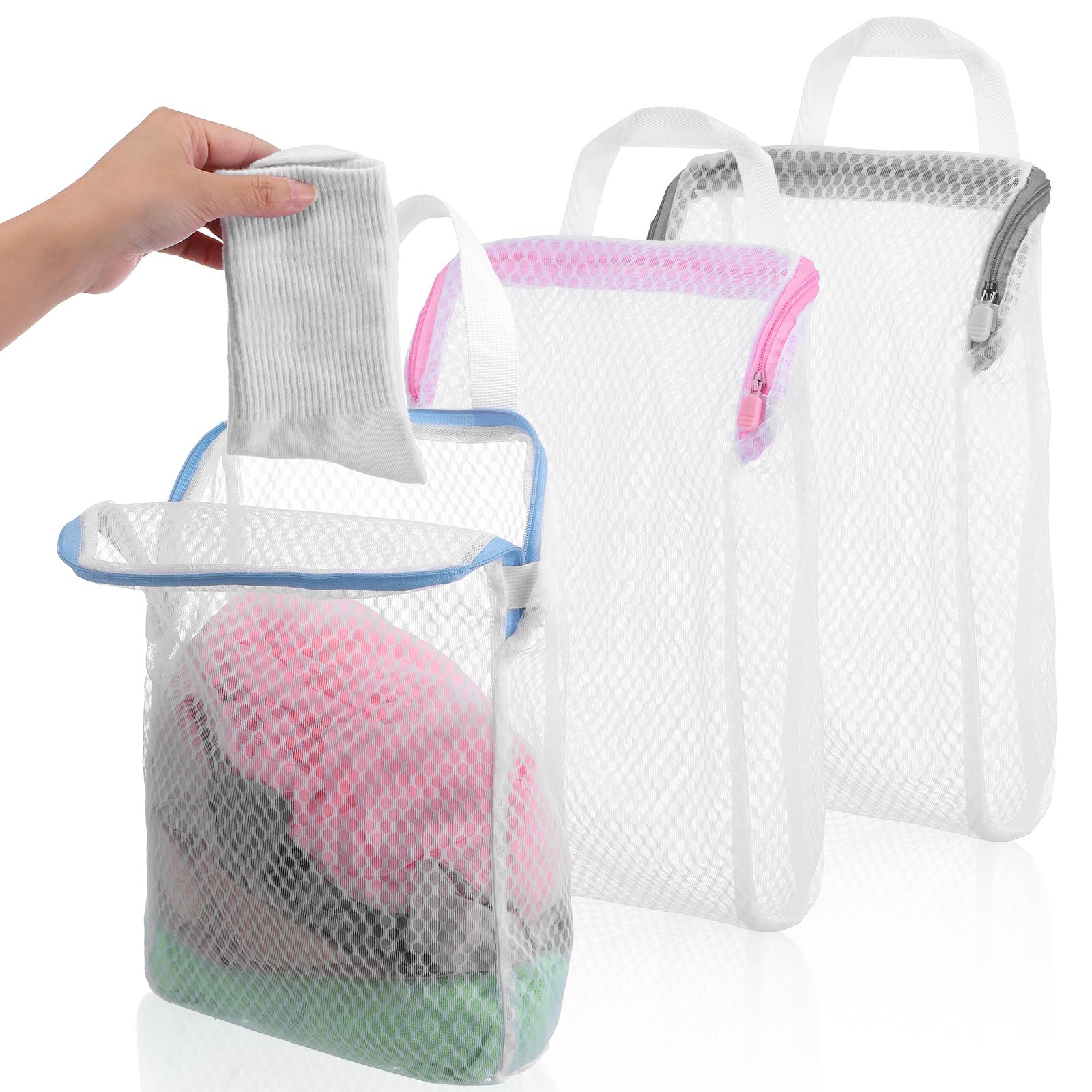 3 Pack 3D Mesh Laundry Bags with Hanging Handles, Durable Zippered Wash Bag for Washing Machine, Mesh Hanging Laundry Bags for Clothes Delicates Lingerie
