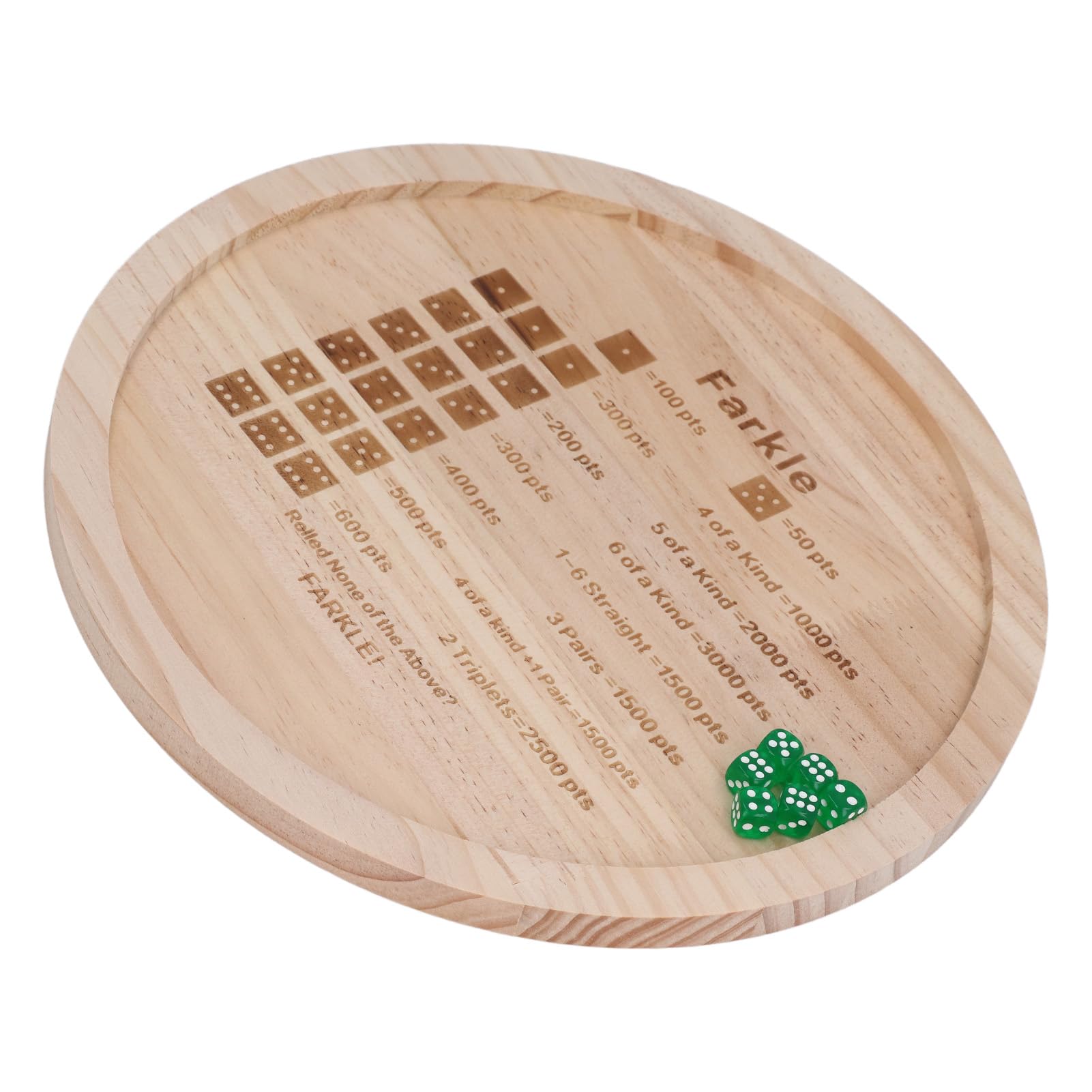 Bewinner Farkle Jeu de Dés avec Plateau en Bois, Comprend 6 Dés et Un Sac de Rangement, Améliore Les Mathématiques et Les Compétences Cognitives pour Les Soirées de Jeux en Famille (Rond 30cm)