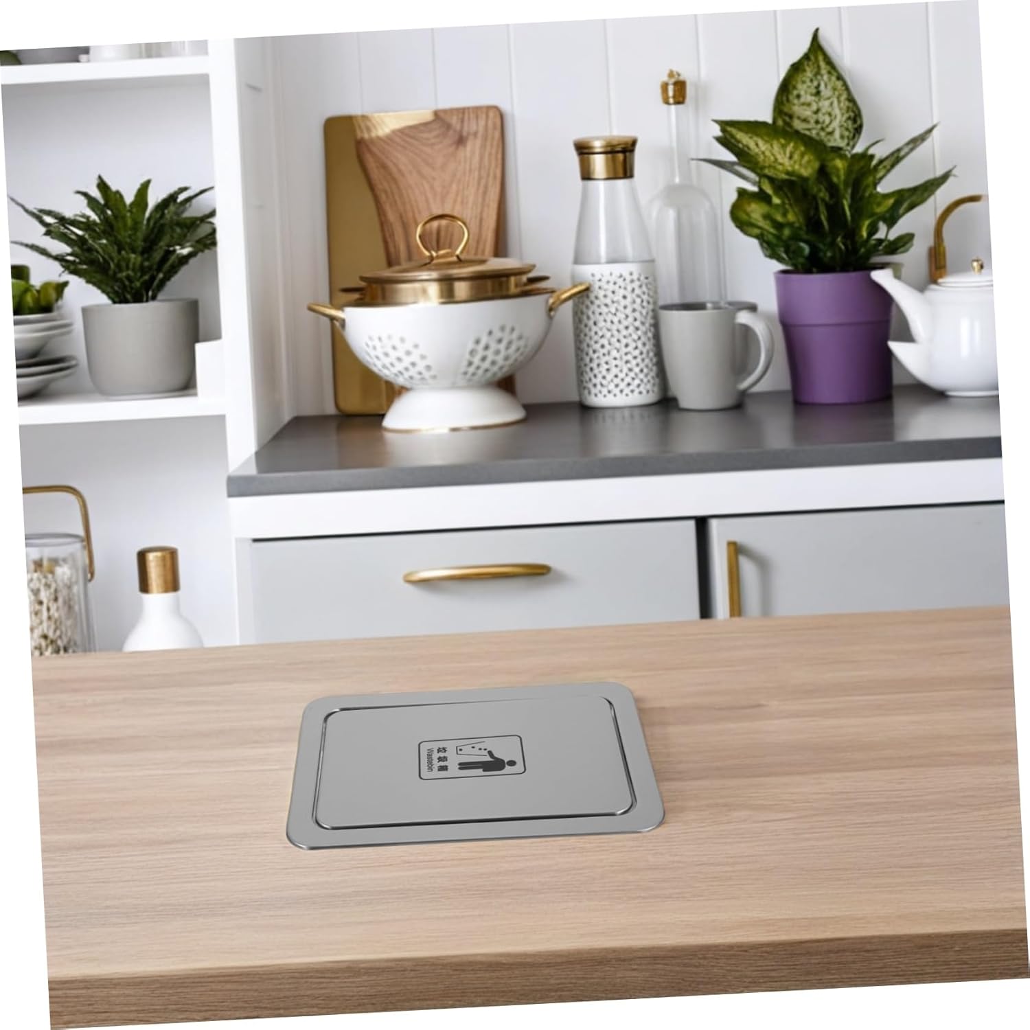 TIDTALEO Stainless Steel Countertop Trash Can Lid Elegant Recessed Swing Cover for Kitchen Bathroom Office Waste Management Easy to Clean