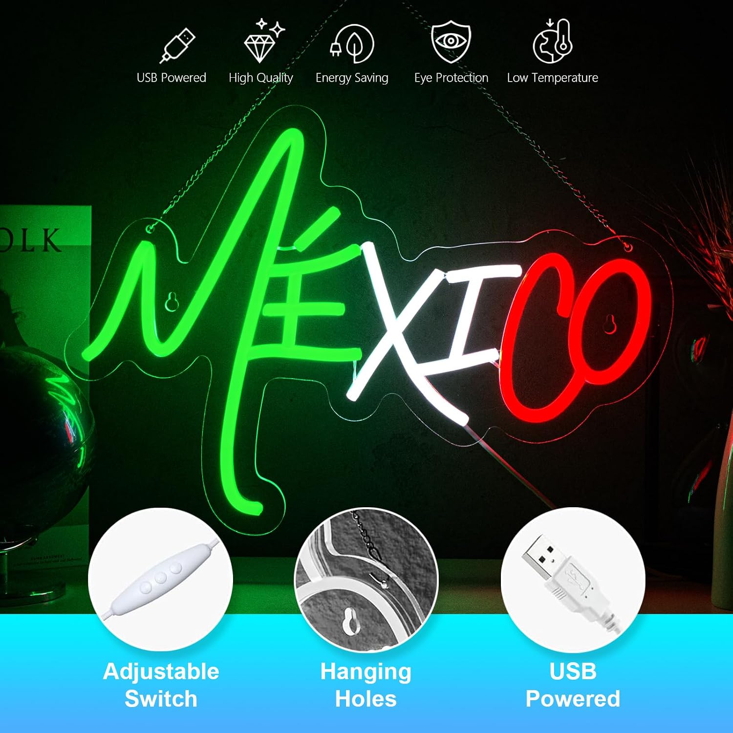 Mexico Neon Sign MEX Neon Sign for Wall Decor The United Mexican States USB Dimmable LED Neon Lights for Taco Party Beer Bar Kitchen Restaurant Home Pub Party Man Cave Club Shops Hotel Store Business Gift