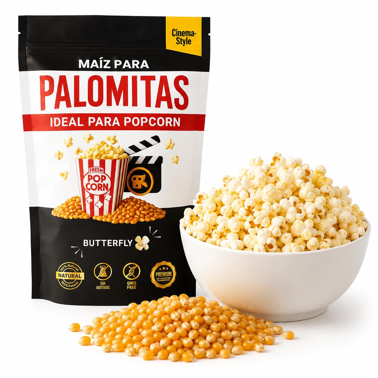 Kukurydza popkukurydziana - idealna do popkukurydzy, patelni i garnków - 925g Butterfly Premium | 98% wybuchu, bez GMO, wegańskie | zamykana koperta + 2 torby papierowe do kina na wieczór filmowy