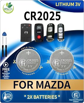 Key Fob Replacement Batteries CR2025 for Mazda 2009-2020, Pack of 2