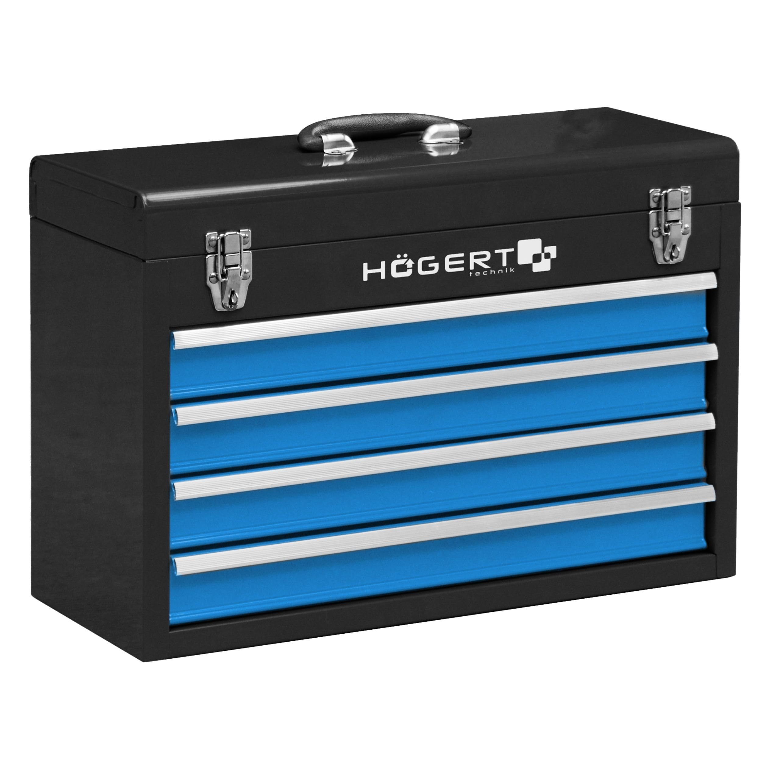 Högert Technik Cassetta degli attrezzi con 4 cassetti con guide a sfera, chiusura in metallo, manico in plastica, 52 x 21,8 x 36 cm
