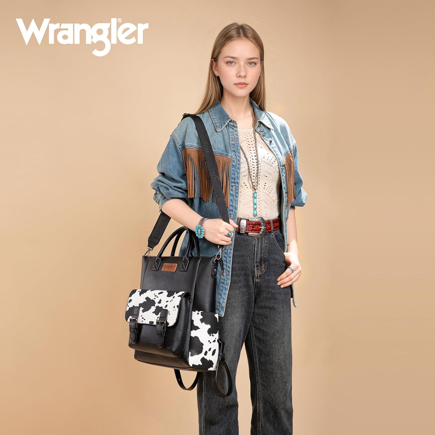 Montana West Wrangler Womens Convertible Backpack Purse Cow Printed Backpack with Adjustable Crossbody Shoulder Strap for Work Travel - Image 3