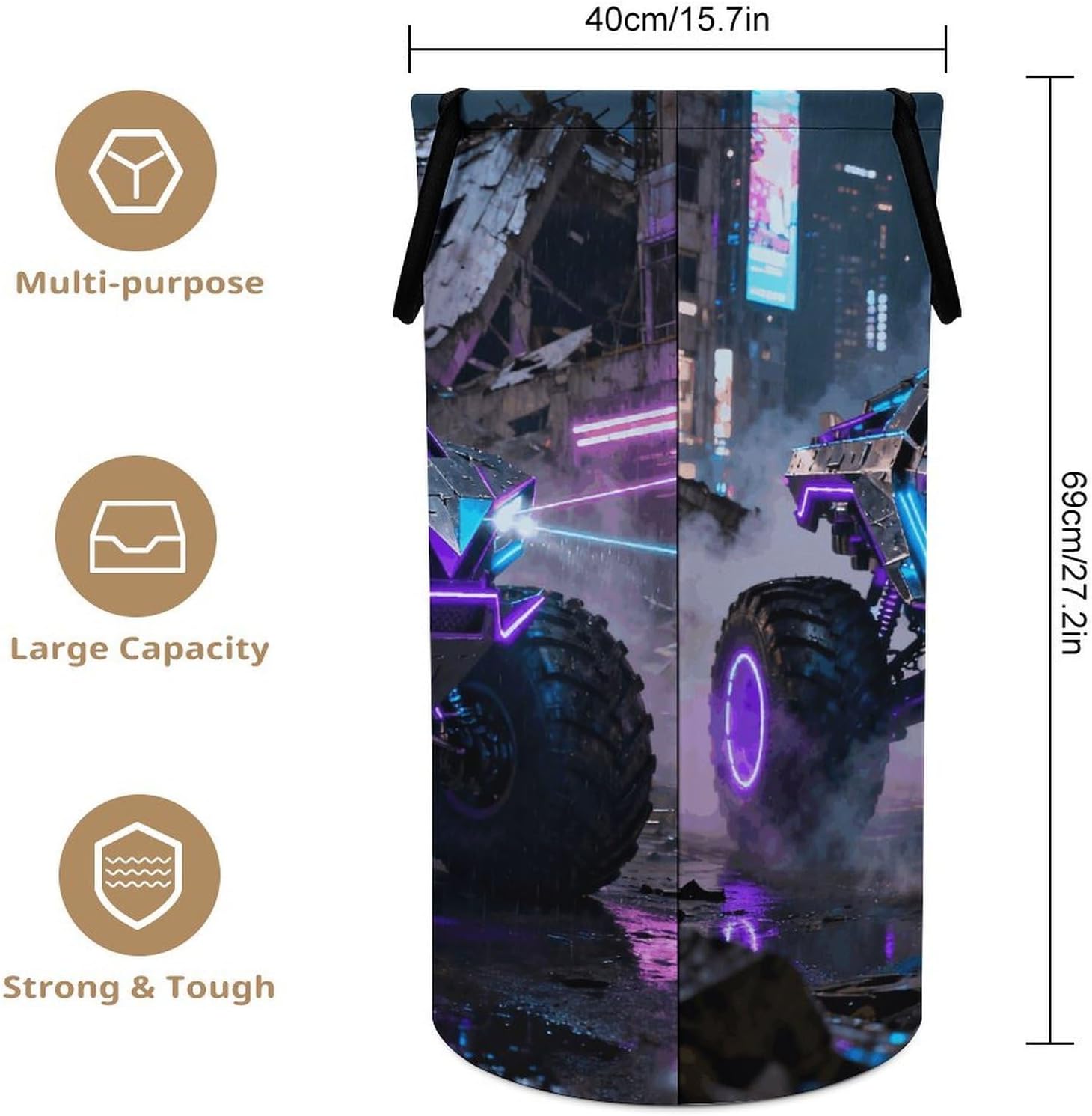 Monster Truck Laundry Hamper Fashion Dirty Laundry Hamper Portable Laundry Hampers with Handles Lightweight Large Clothes Storage Basket for Bedroom Bathroom