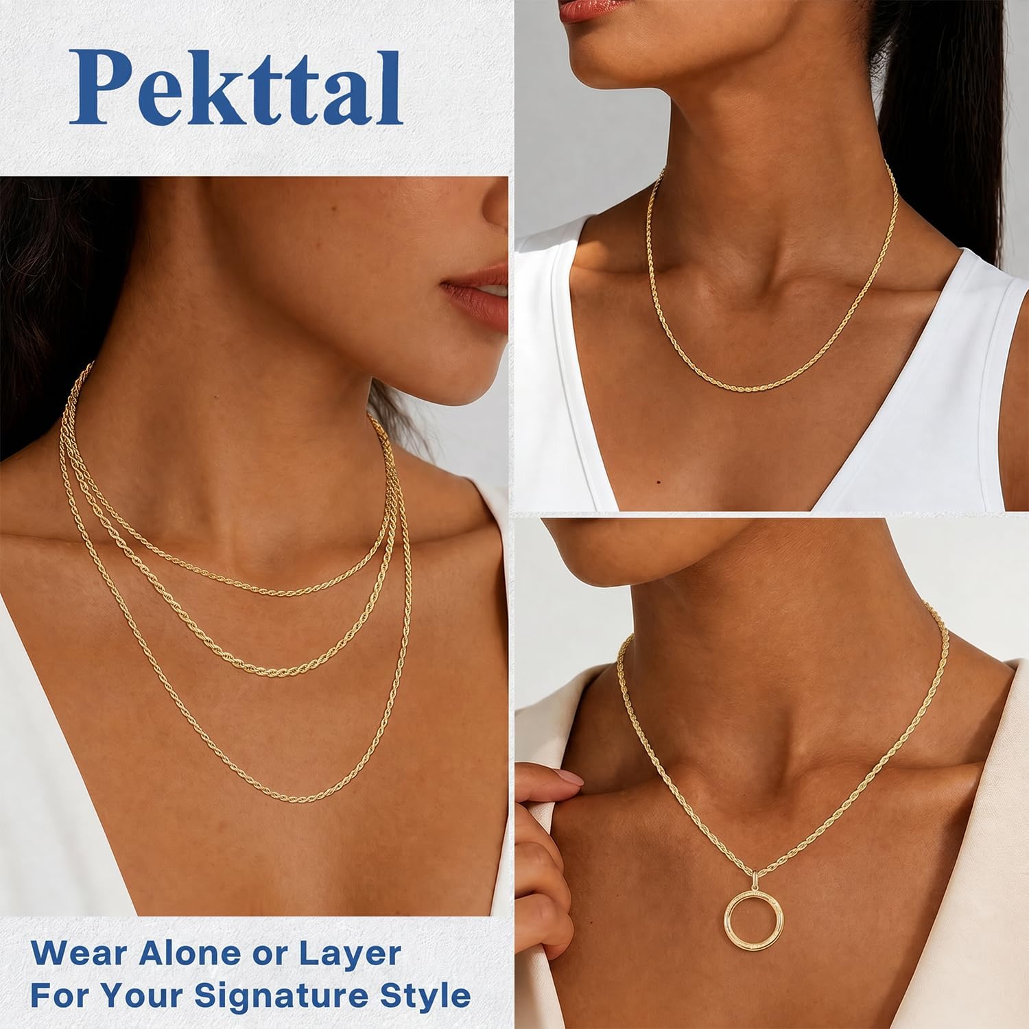 2mm Rope Chain 925 Sterling Silver Chain Necklace for Women, 14K Gold Plated Chains for Women Shiny | Durable | Non Tarnish Women's Chains Necklace,14 16 18 20 22 24 Inch